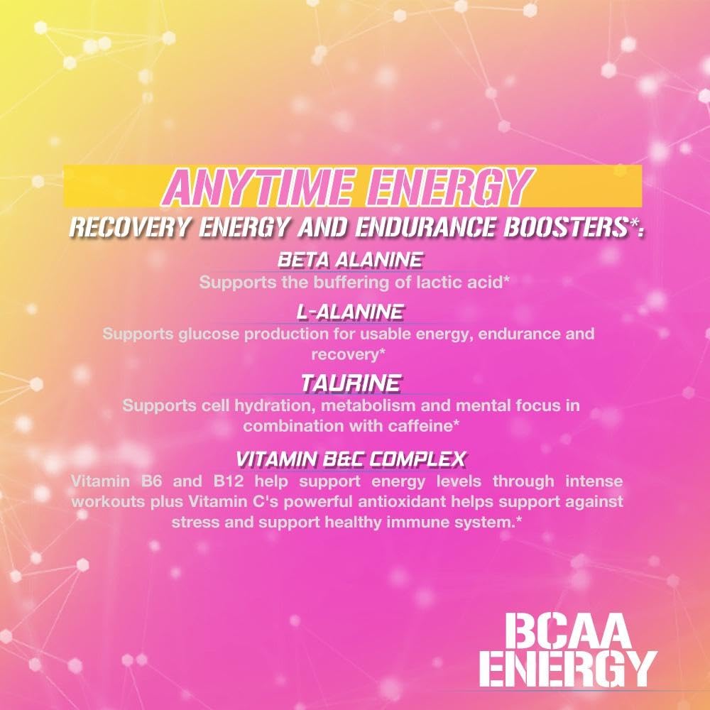 EVL BCAAs Amino Acids Powder - BCAA Energy Pre Workout Powder for Muscle Recovery Lean Growth and Endurance - Rehydrating Post Workout Recovery Drink with Natural Caffeine - Pink Lemonade Nirvana Guru