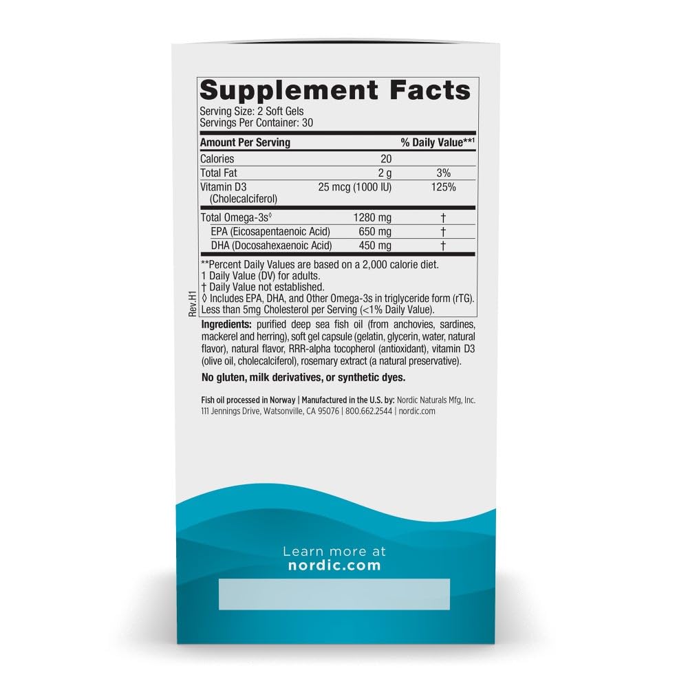 Nordic Naturals Ultimate Omega-D3, Lemon Flavor - 120 Soft Gels - 1280 mg Omega-3 + 1000 IU Vitamin D3 - EPA & DHA - Promotes Brain, Heart, & Immune Health - 60 Servings - Nirvana Guru