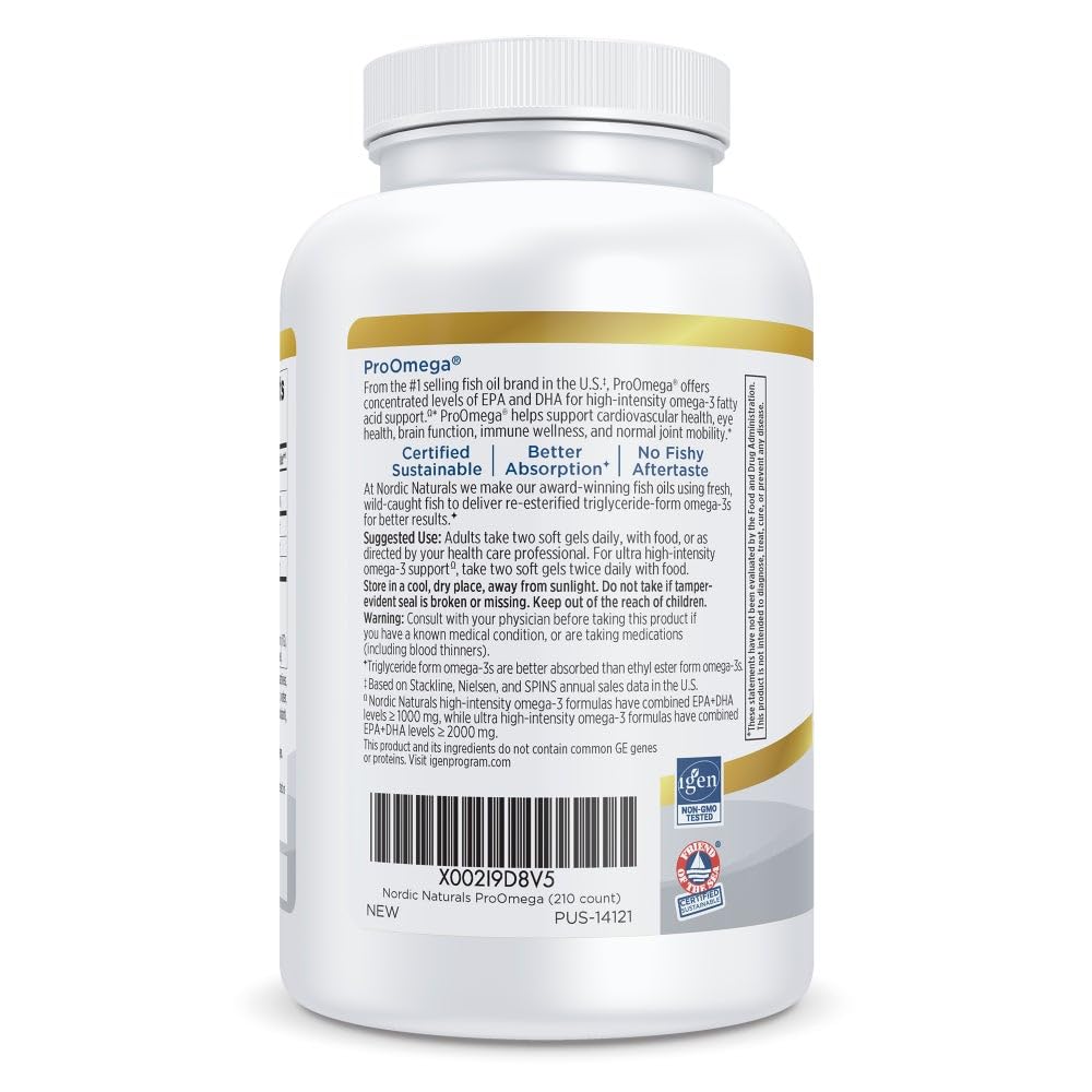 Nordic Naturals ProOmega, Lemon Flavor - 180 Soft Gels - 1280 mg Omega-3 - High-Potency Fish Oil with EPA & DHA - Promotes Brain, Eye, Heart, & Immune Health - Non-GMO - 90 Servings - Nirvana Guru