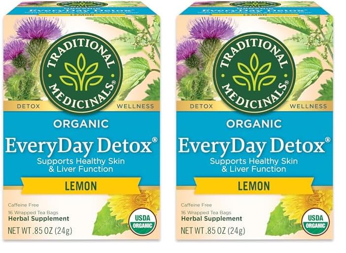 Traditional Medicinals Tea, Organic Everyday Detox Lemon, Supports Healthy Skin & Liver Function, Detox, 16 Tea Bags - Nirvana Guru