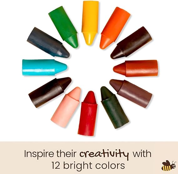 Honeysticks 100% Pure Beeswax Crayons (12 Pack) - Non Toxic Crayons, Safe for Babies and Toddlers, for 1 Year Plus, Handmade in New Zealand with Natural Beeswax, Food-Grade Colors, Eco-Friendly nirvanaguru