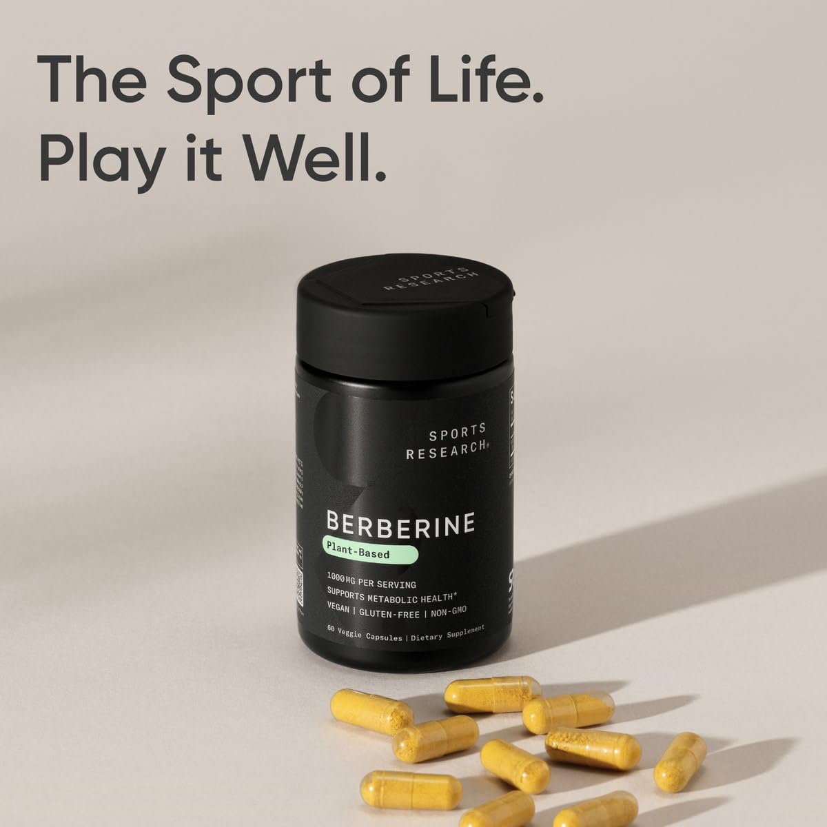 Sports Research Berberine - Herbal Ayurvedic Metabolic Health Support - 500 mg - 60 Capsules - Vegan Certified, Gluten-Free, Non-GMO - Nirvana Guru