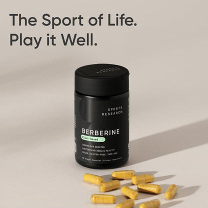 Sports Research Berberine - Herbal Ayurvedic Metabolic Health Support - 500 mg - 60 Capsules - Vegan Certified, Gluten-Free, Non-GMO - Nirvana Guru