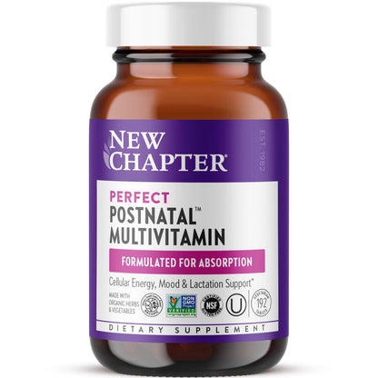 New Chapter, Postnatal Vitamins Lactation Supplement, Complete Multivitamin with Fermented Vitamin D3 + B Vitamins, Made with Organic Vegetables & Herbs, Non-GMO Ingredients, 192 Count - Nirvana Guru