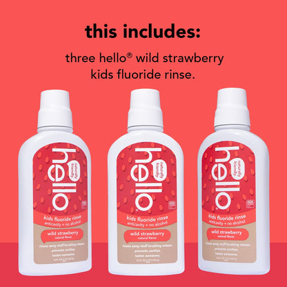 Hello Natural Watermelon Flavor Kids Fluoride Free Rinse, Alcohol Free, Vegan, SLS Free, Mouthwash for Kids Age 6 and Up, 16 Fl Oz (Pack of 3) Nirvana Guru