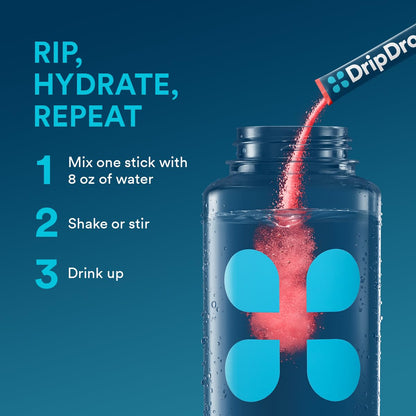 DripDrop Hydration Packets - Juicy Variety Pack - Single Serve Electrolytes Powder Drink Mix - Grape, Fruit Punch, Strawberry Lemonade, Cherry - Non-GMO, Gluten Free, Vegan - 16 Sticks - Nirvana Guru