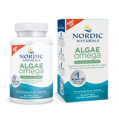 Nordic Naturals Algae Omega - 120 Soft Gels - 715 mg Omega-3 - Certified Vegan Algae Oil - Plant-Based EPA & DHA - Heart, Eye, Immune & Brain Health - Non-GMO - 60 Servings - Nirvana Guru