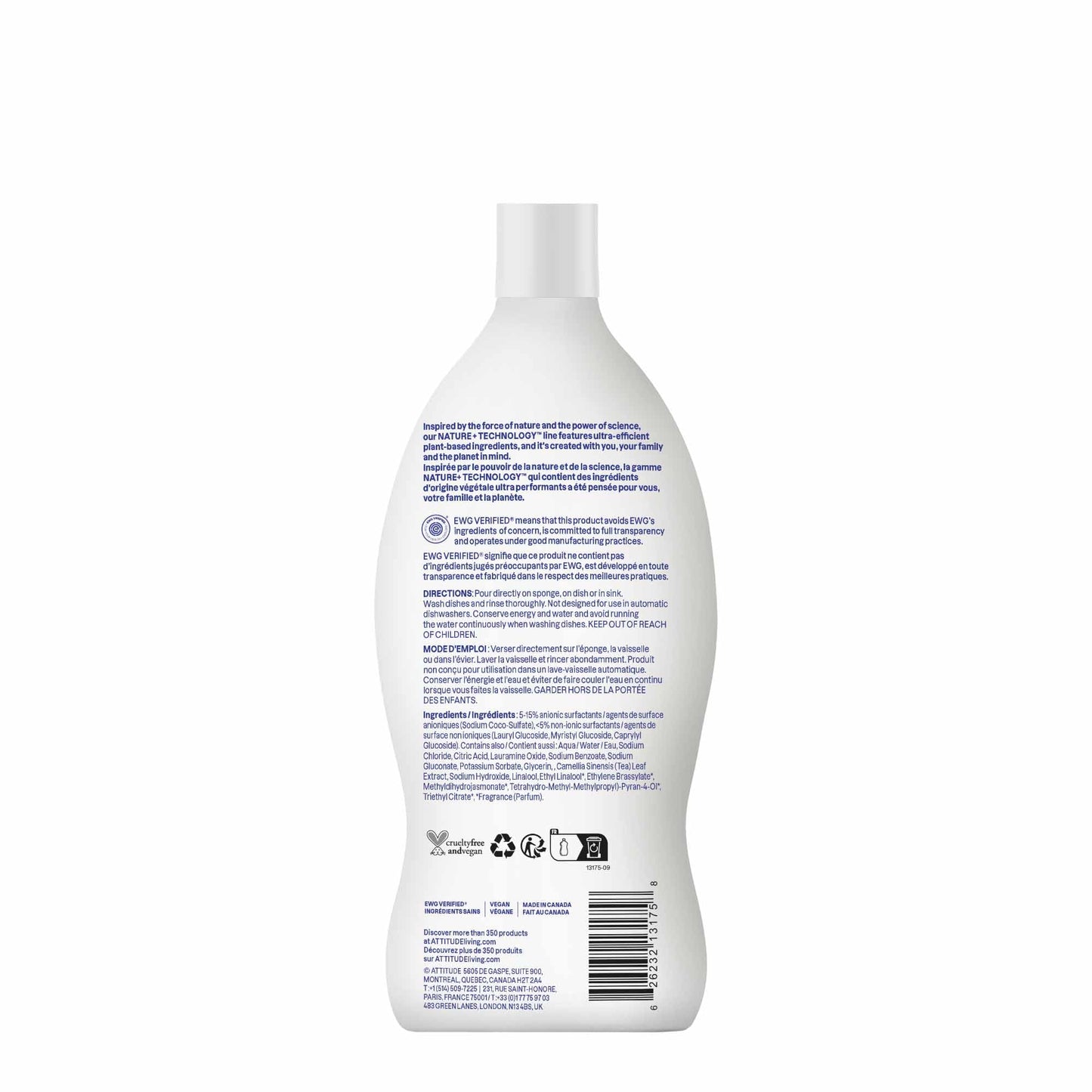ATTITUDE Dish Soap, EWG Verified, Plant-Based & Vegan Dishwashing Liquid, Naturally Derived, Unscented, 23.7 Fl Oz Nirvana Guru