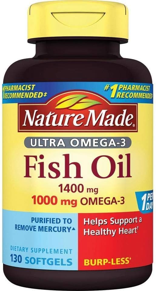 Nature Made Burp Less Ultra Omega 3 Fish Oil Supplements, 1400mg Fish Oil Omega 3 Supplements as Ethyl Esters for Healthy Heart Brain Eyes Support, One Per Day, 90 Softgels - Nirvana Guru