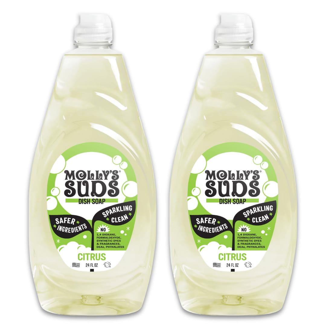 Molly's Suds Liquid Dish Soap | Clean, Simple Ingredients | Extra Scrubbing Power | Citrus Scent, 24 oz - 2 Pack Nirvana Guru