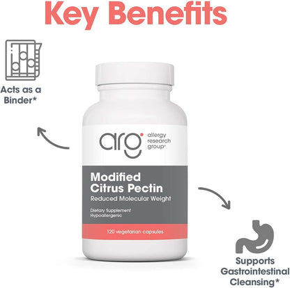 Allergy Research Group Modified Citrus Pectin - Dietary Supplement for Natural Detox and Cleanse, Citrus Pectin Powder Capsules with Reduced Molecular Weight - 120 Vegetarian Capsules Nirvana Guru