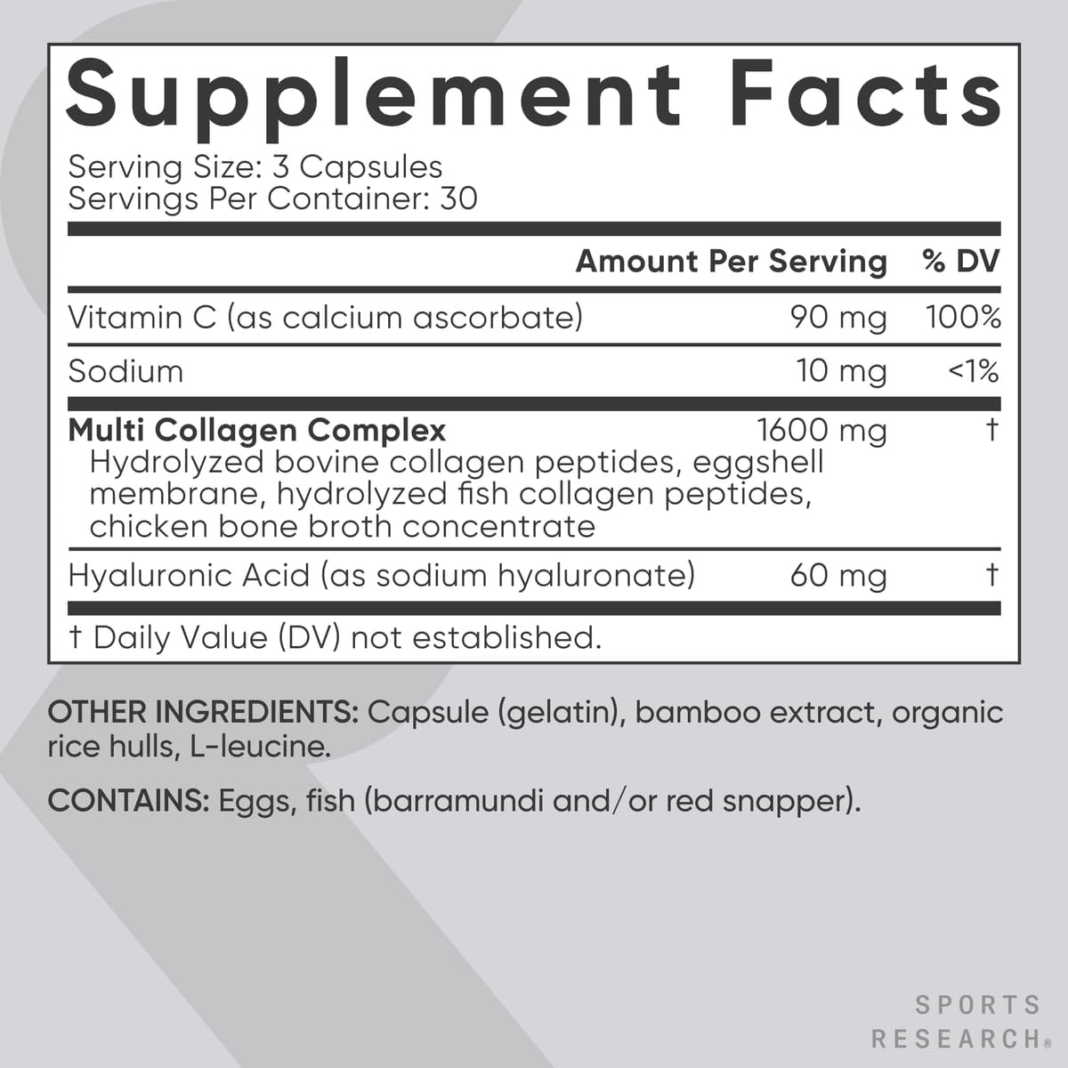 Sports Research Multi Collagen Pills (Type I, II, III, V, X) Hydrolyzed Collagen Peptides with Hyaluronic Acid + Vitamin C | Non-GMO Verified & Gluten Free - 90 Capsules - Nirvana Guru