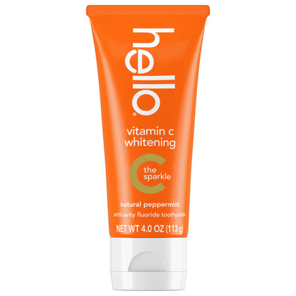 hello Vitamin C Whitening Toothpaste with Fluoride, Whitening SLS Free Toothpaste, Up to 2 Shades Whiter Teeth, No Peroxide, Safe for Everyday Use, Natural Peppermint, 4.0 Oz Nirvana Guru