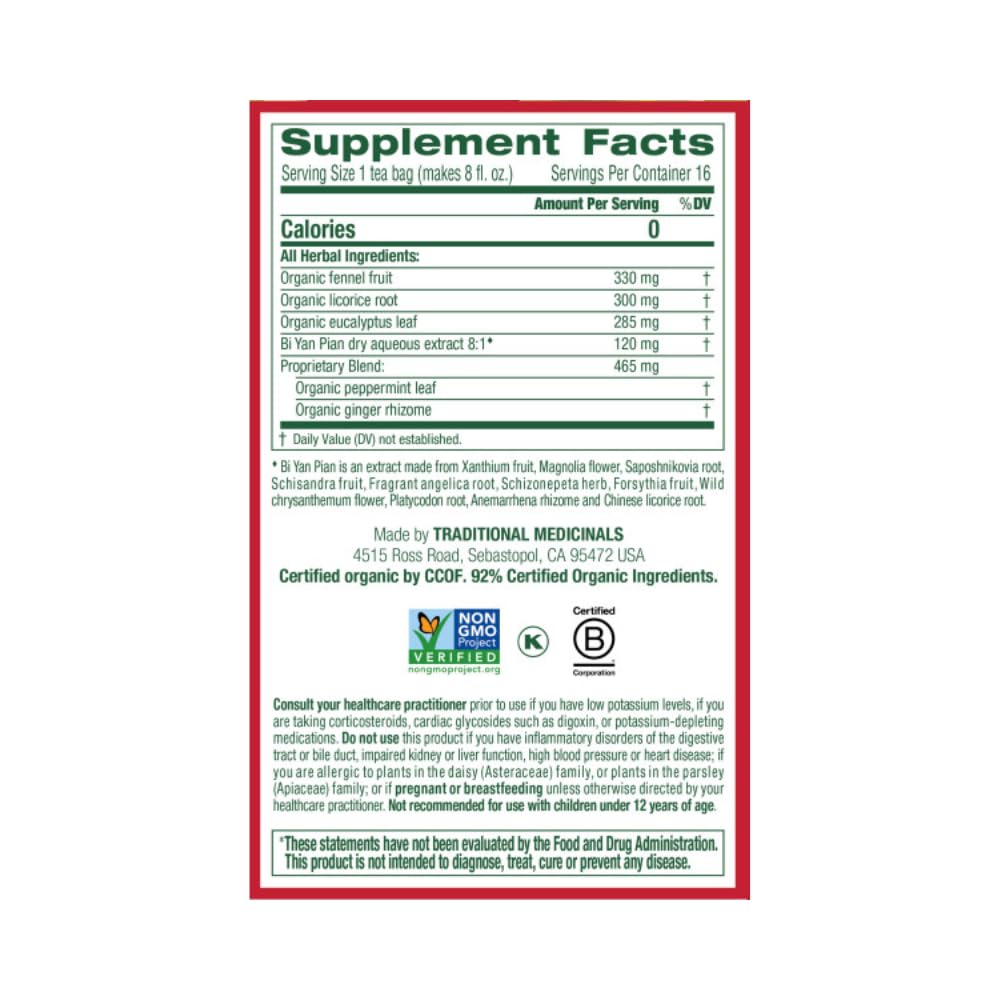 Traditional Medicinals - Breathe Easy Seasonal Tea - Promotes Respiratory Health - 16 Tea Bags - Nirvana Guru