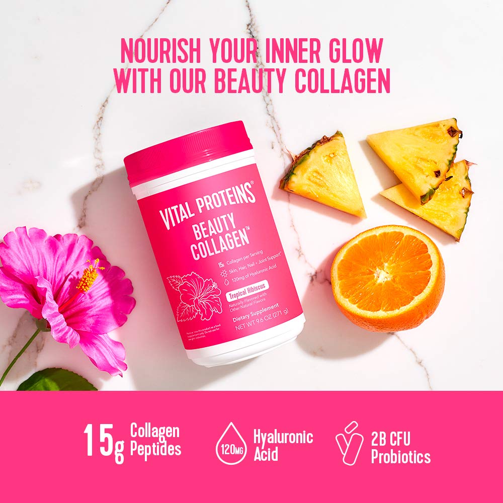 Vital Proteins Beauty Collagen (Strawberry Lemon, Canister) - 120mg of Hyaluronic Acid and 15g of Collagen Per Serving - Nirvana Guru