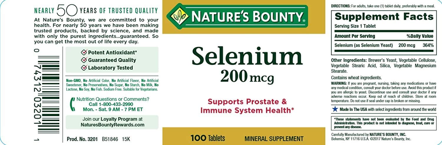 Nature's Bounty Selenium, Supports Prostate and Immune System Health, 200 mcg, 100 Tablets Nirvana Guru
