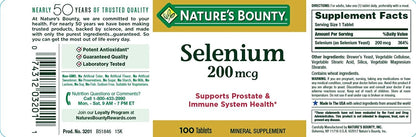 Nature's Bounty Selenium, Supports Prostate and Immune System Health, 200 mcg, 100 Tablets Nirvana Guru