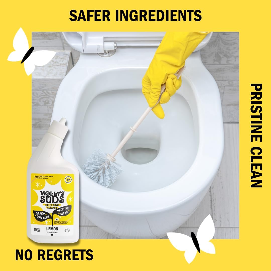 Molly's Suds Toilet Bowl Cleaner (Non-Bleach) | 98% Plant-Based Gel Formula Freshens, Removes Stains and Deodorizes | Lemon Scent - 23 Fl Oz (Pack of 3) Nirvana Guru