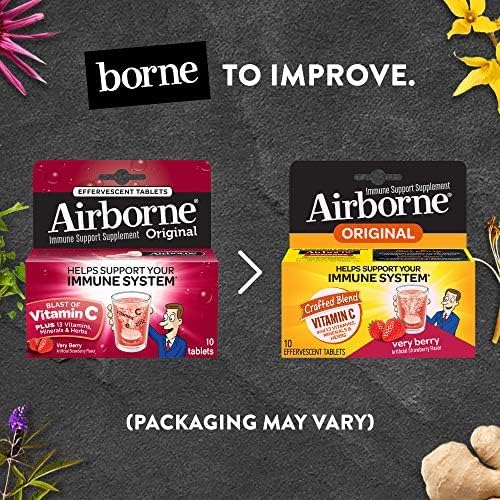 Airborne Very Berry Effervescent Tablets, 10 count - 1000mg of Vitamin C - Immune Support Supplement (Pack of 2) Nirvana Guru