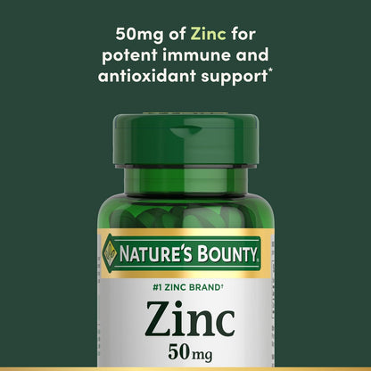 Nature's Bounty Zinc 50mg, Immune Support & Antioxidant Supplement, Promotes Skin Health, 1 Caplet Per Day, Gluten Free, 250 Vegetarian Caplets