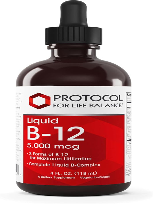 PROTOCOL FOR LIFE BALANCE Liquid B-12 5,000mcg - Nervous System Support - with B Vitamins - Dairy Free & Vegan Vitamin B Liquid - 4 fl oz Nirvana Guru