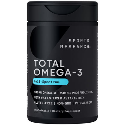 Sports Research Total Omega-3 Fish Oil from Wild Sockeye Salmon, Alaska Pollock, Antarctic Krill, Astaxanthin + Phospholipids & Wax Esters for Absorption | 960mg of EPA & DHA - Fresh Lemon Scent (120 - Nirvana Guru