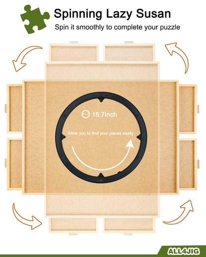 ALL4JIG 1500 Piece Rotating Puzzle Board with Drawers and Cover,25"x34"Portable Wooden Jigsaw Puzzle Table for Adults Portable,Lazy Susan Spinning Puzzle Boards Birthday Gift for mom Nirvana Guru