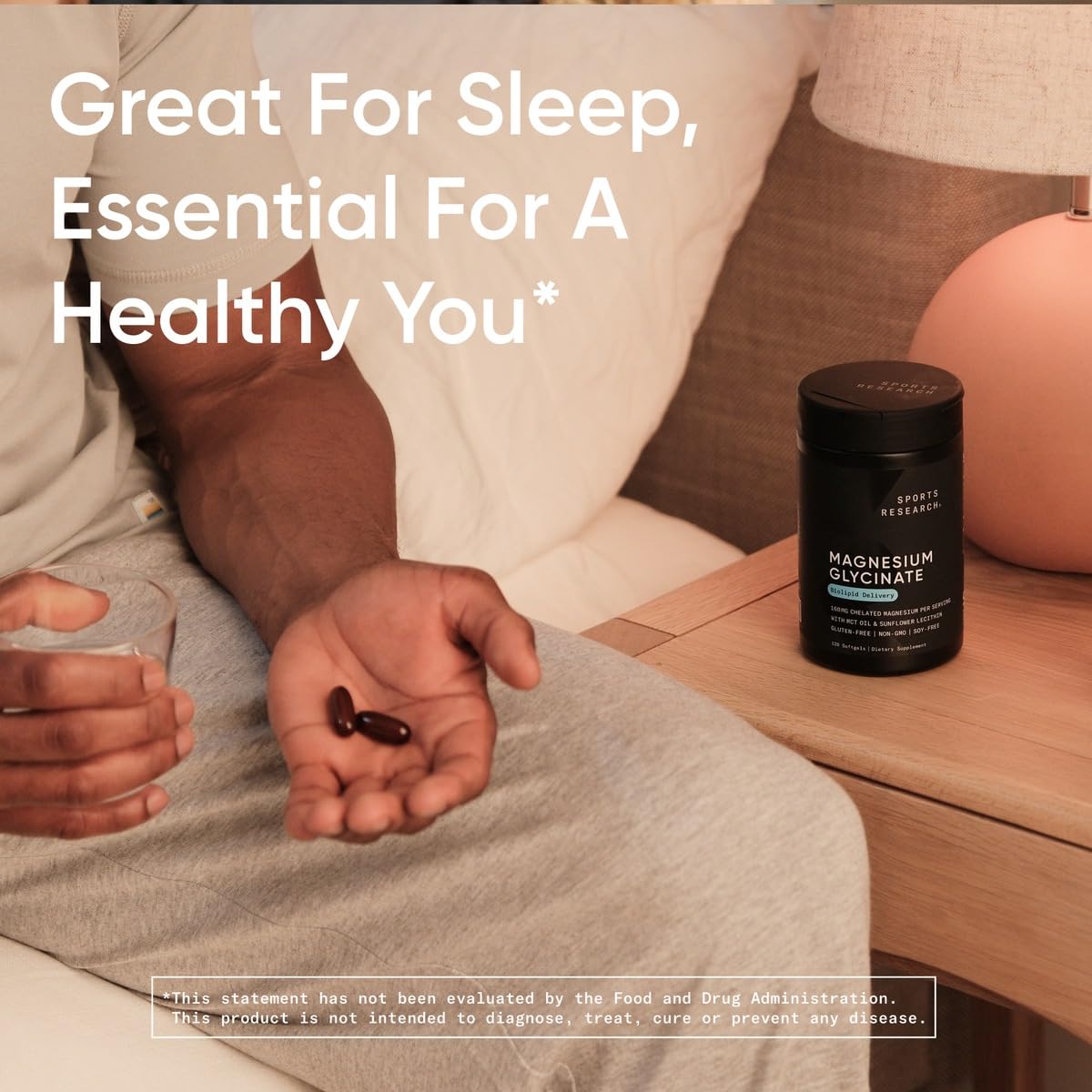 Sports Research® Magnesium Glycinate - Supports Restful Sleep & Enzymatic Processes - 160 mg Chelated Magnesium - Vegan Capsule - 90 Count - Nirvana Guru