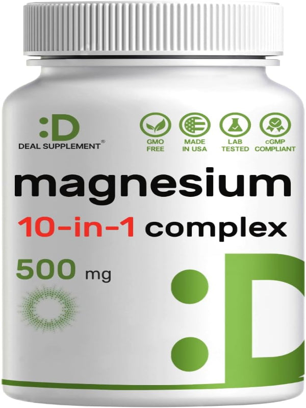 Magnesium Complex 500mg, 240 Veggie Capsules | 10-in-1 Glycinate, Citrate, Malate, & More | 100% Chelated for Easy Absorption | Essential Mineral Supplement for Muscle, Sleep, & Heart Health Nirvana Guru