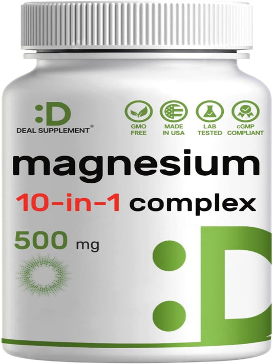 Magnesium Complex 500mg, 240 Veggie Capsules | 10-in-1 Glycinate, Citrate, Malate, & More | 100% Chelated for Easy Absorption | Essential Mineral Supplement for Muscle, Sleep, & Heart Health Nirvana Guru