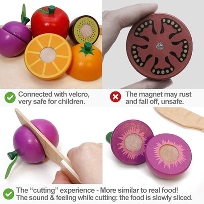 Wooden Play Food for Kids Kitchen Cutting Fruits Toys for Toddlers Pretend Vegetables Gift for Boys Girls Educational Toys nirvanaguru