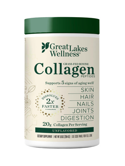 Great Lakes Wellness Collagen Peptides Powder for Skin, Hair, Nails, Joints & Digestion - Unflavored - Quick Dissolve Hydrolyzed, Non-GMO, Keto, Kosher - 16oz