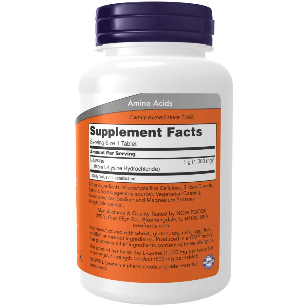 NOW Foods Supplements, (L-Lysine Hydrochloride) 1,000 mg, Double Strength, Amino Acid, 100 Tablets - Nirvana Guru