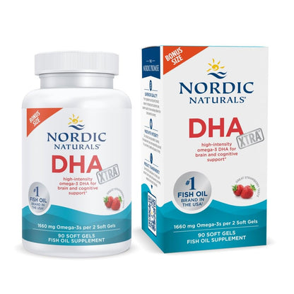 Nordic Naturals DHA Xtra, Strawberry - 90 Soft Gels - 1660 mg Omega-3 - High-Intensity DHA Formula for Brain & Nervous System Support - Non-GMO - 45 Servings - Nirvana Guru