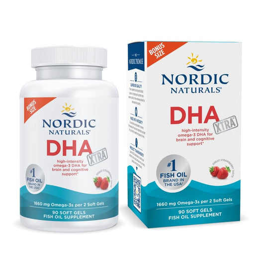 Nordic Naturals DHA Xtra, Strawberry - 90 Soft Gels - 1660 mg Omega-3 - High-Intensity DHA Formula for Brain & Nervous System Support - Non-GMO - 45 Servings - Nirvana Guru