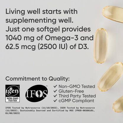 Sports Research® Alaskan Omega-3 Fish Oil 1040mg + Vitamin D3 2500iu - Supports Brain & Heart Health - MSC Certified Sustainable · Wild-Caught · Non-GMO · Triglyceride Form - 120 Count Softgels - Nirvana Guru