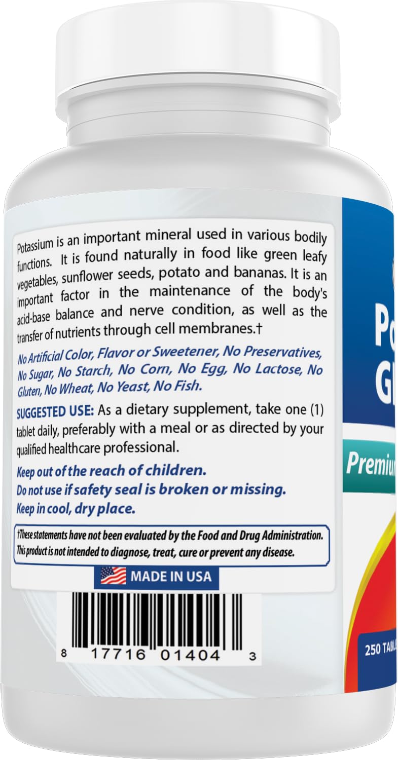 Best Naturals Potassium Gluconate Supplement 595 Mg Tablet, 250Count Nirvana Guru