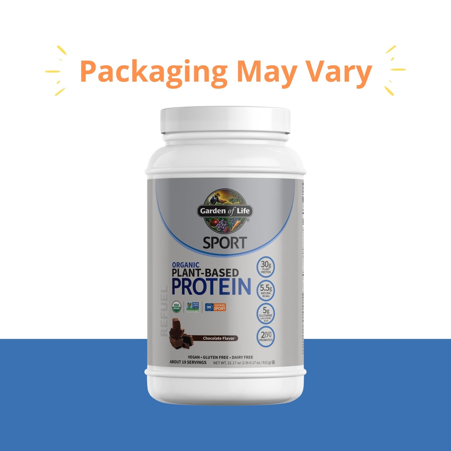 Organic Vegan Chocolate Protein Powder with Probiotics, BCAAs, 30g Plant Protein, NSF Certified, Gluten Free & Sport, Non GMO, Garden of Life Sport Protein Powder - 19 Servings - Nirvana Guru