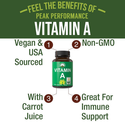 Certified Organic Vitamin A 5000 IU Supplement Capsules High Potency Vitamins. For Adults, Men, Women, Kids. Made with Organic Carrot Juice. Great for Immune, Skin, Eye Support. Non GMO, Vegan Pills Nirvana Guru