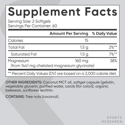 Sports Research® Magnesium Glycinate - Supports Restful Sleep & Enzymatic Processes - 160 mg Chelated Magnesium - Vegan Capsule - 90 Count - Nirvana Guru