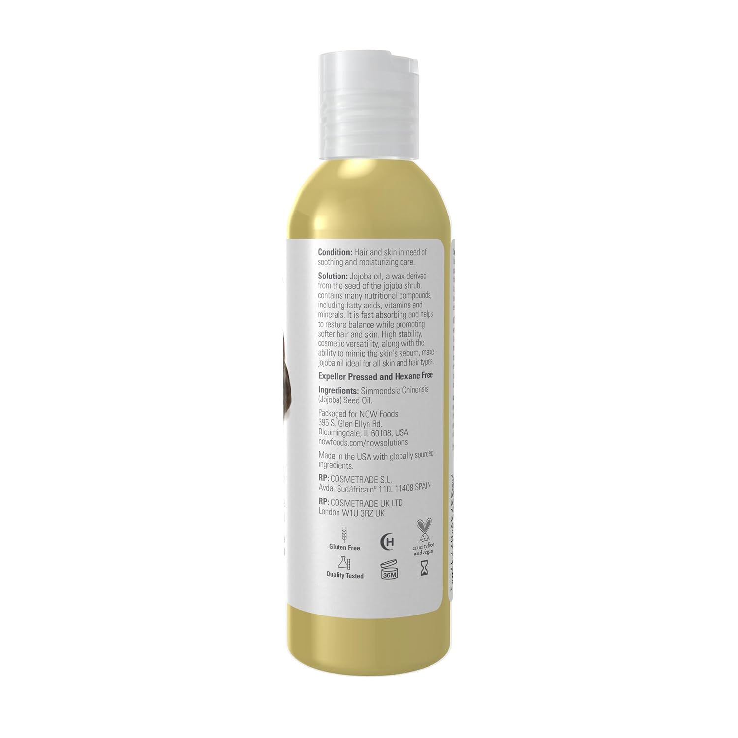 NOW Foods Solutions, Jojoba Oil, 100% Pure Moisturizing, Multi-Purpose Oil for Face, Hair and Body, 16-Ounce - Nirvana Guru