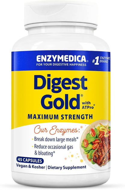 Enzymedica Digest Gold + ATPro, Maximum Strength Digestive Enzymes, Helps Digest Large Meals for Instant Bloating Relief, 45 Count Nirvana Guru