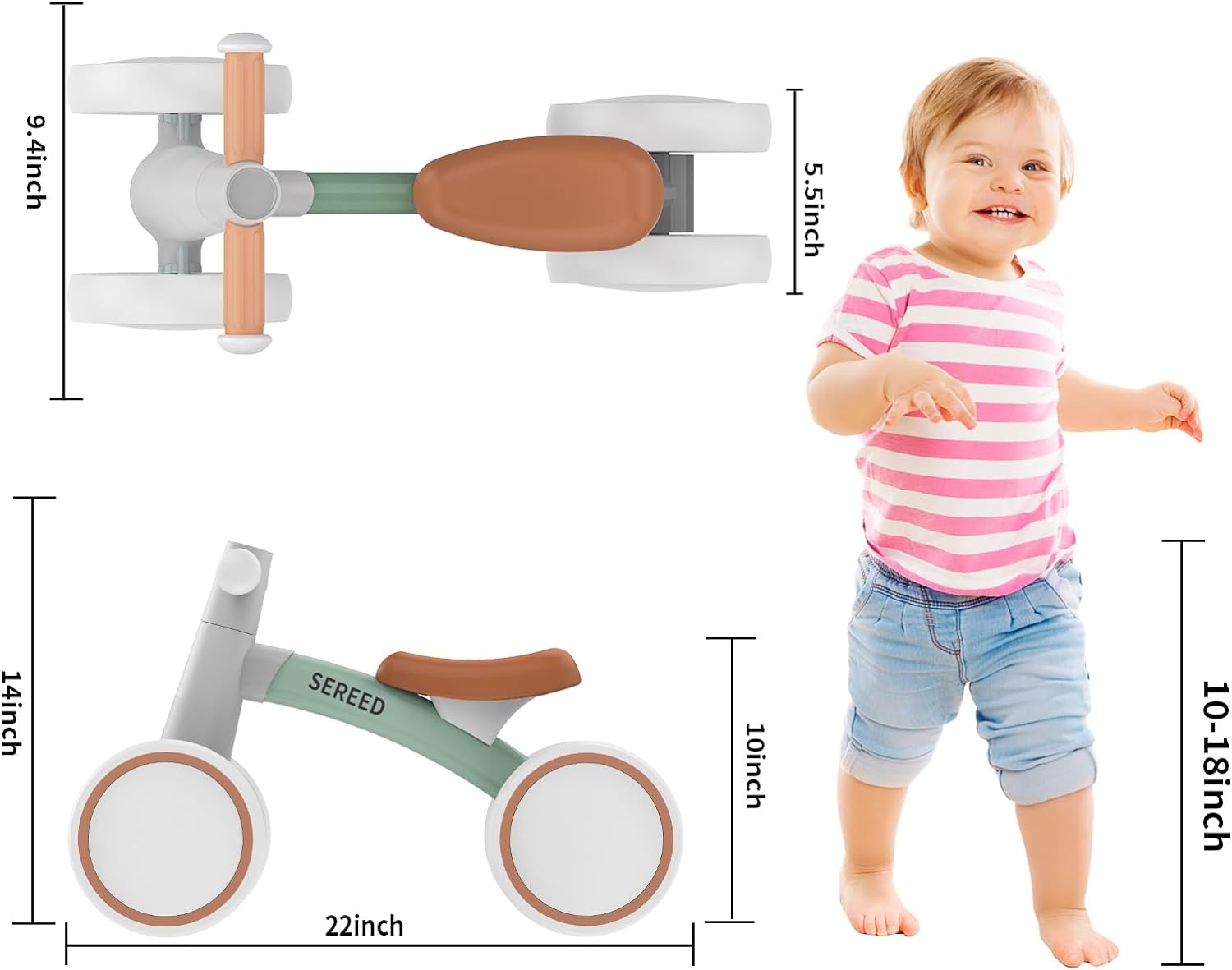 SEREED Baby Balance Bike for 1 Year Old Boys Girls 12-24 Month Toddler Balance Bike, 4 Wheels Toddler First Bike, First Birthday Gifts Nirvana Guru