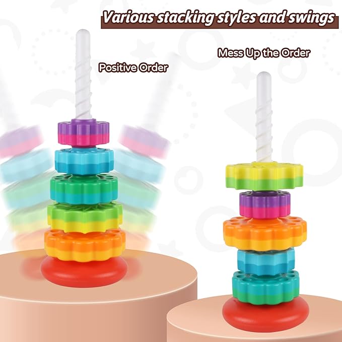 Baby Spinning Stacking Toys for Toddlers 1-3, Rainbow Ring Stacker Montessori Toys for Babies 6-12 Months, 1 2 3 One Year Old Girl Boy Christmas Birthday Gifts, Autism Sensory Learning Toy nirvanaguru