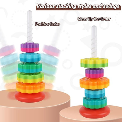 Baby Spinning Stacking Toys for Toddlers 1-3, Rainbow Ring Stacker Montessori Toys for Babies 6-12 Months, 1 2 3 One Year Old Girl Boy Christmas Birthday Gifts, Autism Sensory Learning Toy nirvanaguru