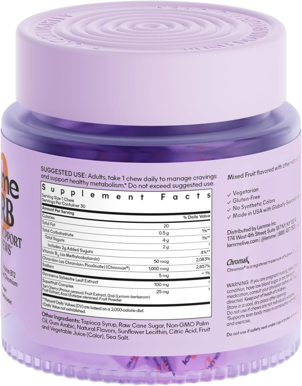 Lemme Curb Cravings Soft Chews - Manage Appetite, Support Metabolism & Lean Body w/Clinically Studied Chromium, Gymnema & B12 for Healthy Weight Management, Mixed Berry Nirvana Guru