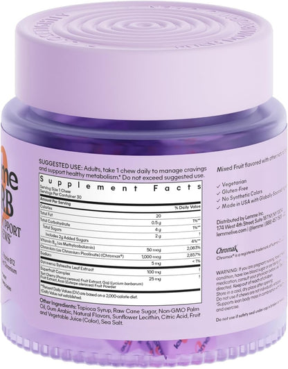 Lemme Curb Cravings Soft Chews - Manage Appetite, Support Metabolism & Lean Body w/Clinically Studied Chromium, Gymnema & B12 for Healthy Weight Management, Mixed Berry Nirvana Guru