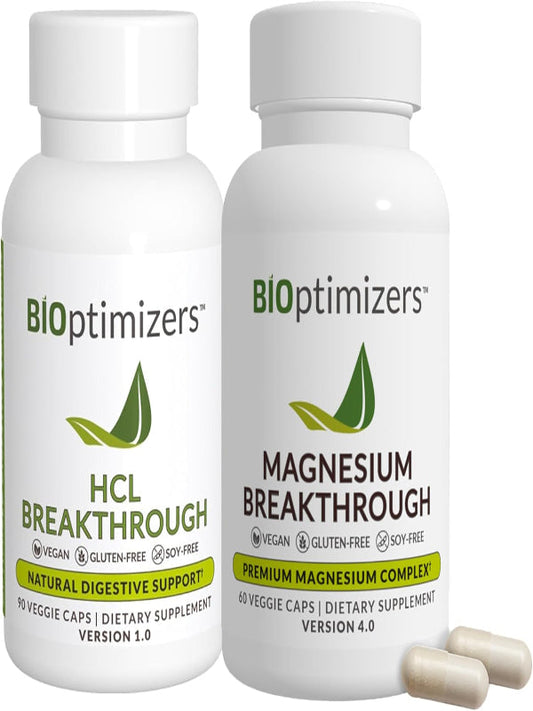 BiOptimizers - Magnesium Breakthrough (60 Capsules) and HCL Breakthrough (90 Capsules) Supplement Bundle Nirvana Guru