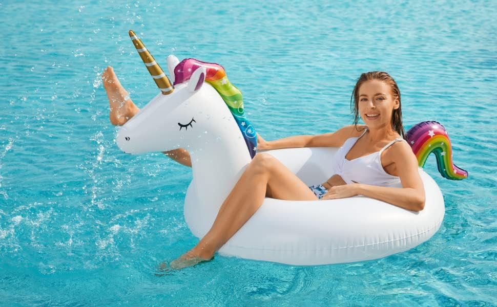 Inflatable Unicorn Flamingo Pool Floats - Jasonwell 2 Pack Pool Floaties Inflatables Rafts for Swimming Pool Tubes for Floating Lake Beach Floaty Swim Rings Pool Party Toys for Adults Kids Nirvana Guru