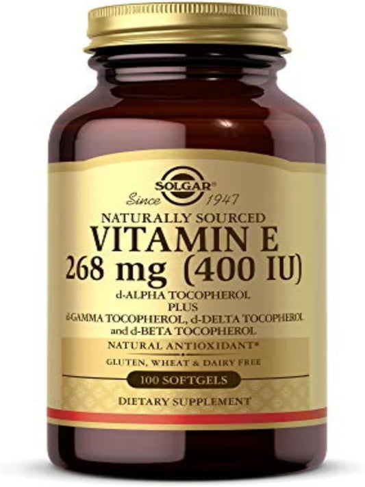 Solgar Vitamin E 268 MG (400 IU) (d-Alpha Tocopherol & Mixed Tocopherols), 100 Softgels - Supports Immune System & Skin Nutrition - Natural Antioxidant - Gluten Free, Dairy Free - 100 Servings Nirvana Guru